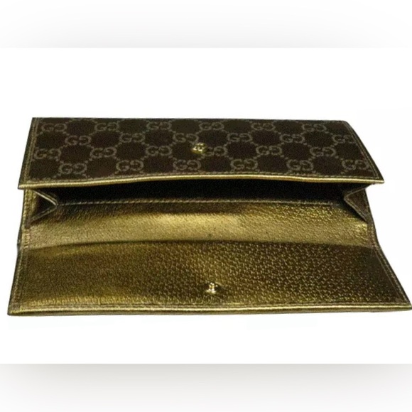 Gucci Princy Long Trifold Flap Wallet Gold Metallic and Brown GG Monogram Bow - Picture 7 of 17